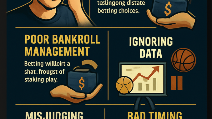 Infographic illustrating the top 5 mistakes novice sports bettors make, with visually distinct sections