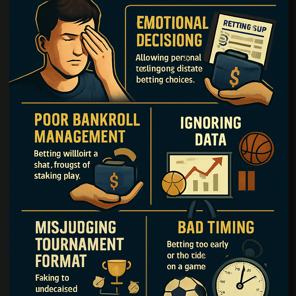 Infographic illustrating the top 5 mistakes novice sports bettors make, with visually distinct sections