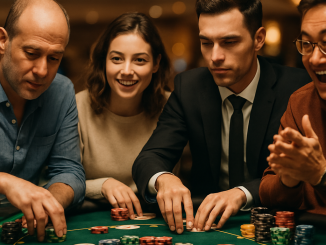 A lively live gaming table with diverse players, highlighting the influence of betting limits